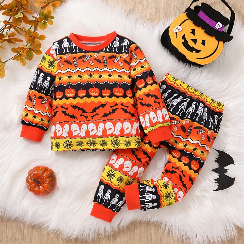 2kpl Poikien Cute Halloween Print Pyjamasetti Jossa On Villapaita Ja Housut Juhliin