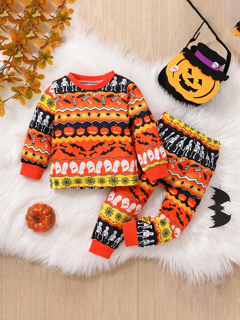 2kpl Poikien Cute Halloween Print Pyjamasetti Jossa On Villapaita Ja Housut Juhliin