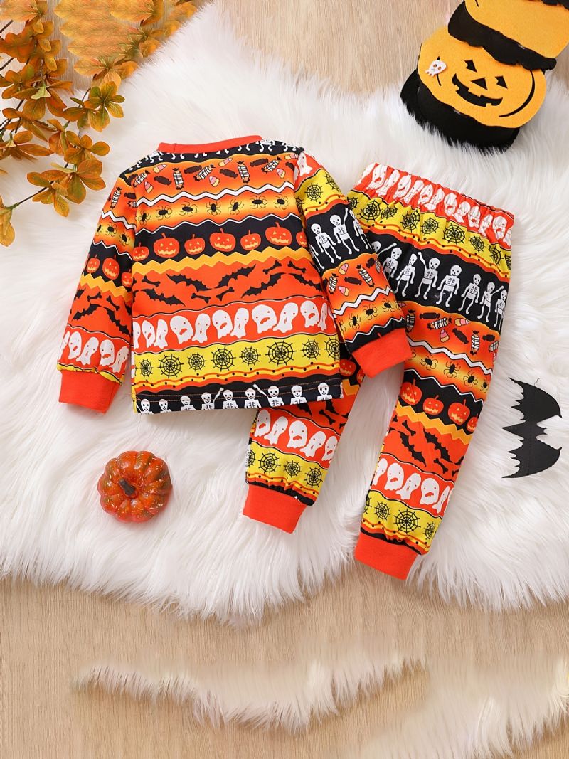 2kpl Poikien Cute Halloween Print Pyjamasetti Jossa On Villapaita Ja Housut Juhliin