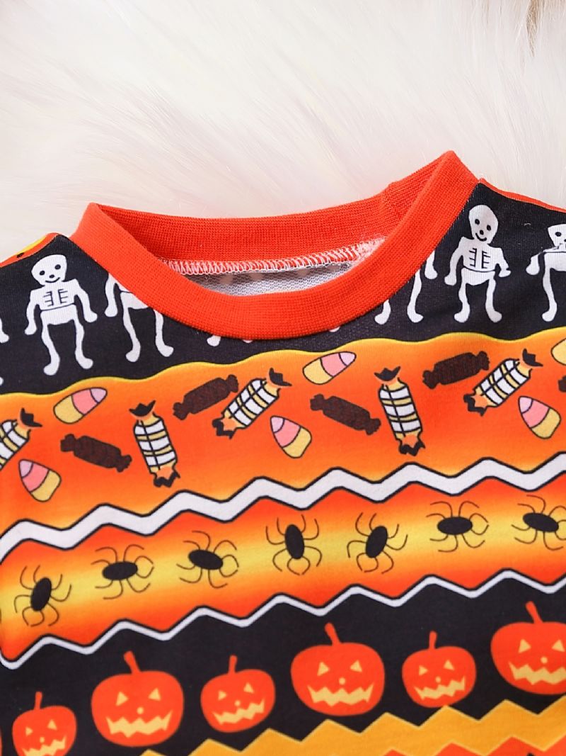 2kpl Poikien Cute Halloween Print Pyjamasetti Jossa On Villapaita Ja Housut Juhliin