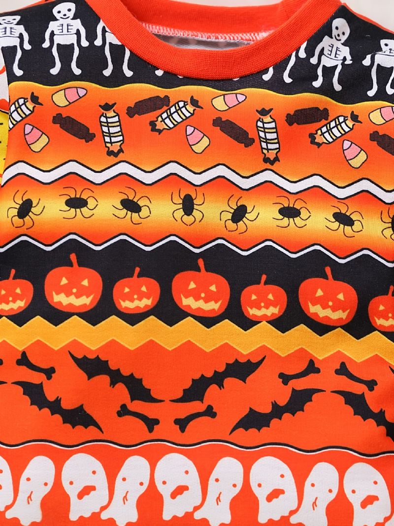 2kpl Poikien Cute Halloween Print Pyjamasetti Jossa On Villapaita Ja Housut Juhliin