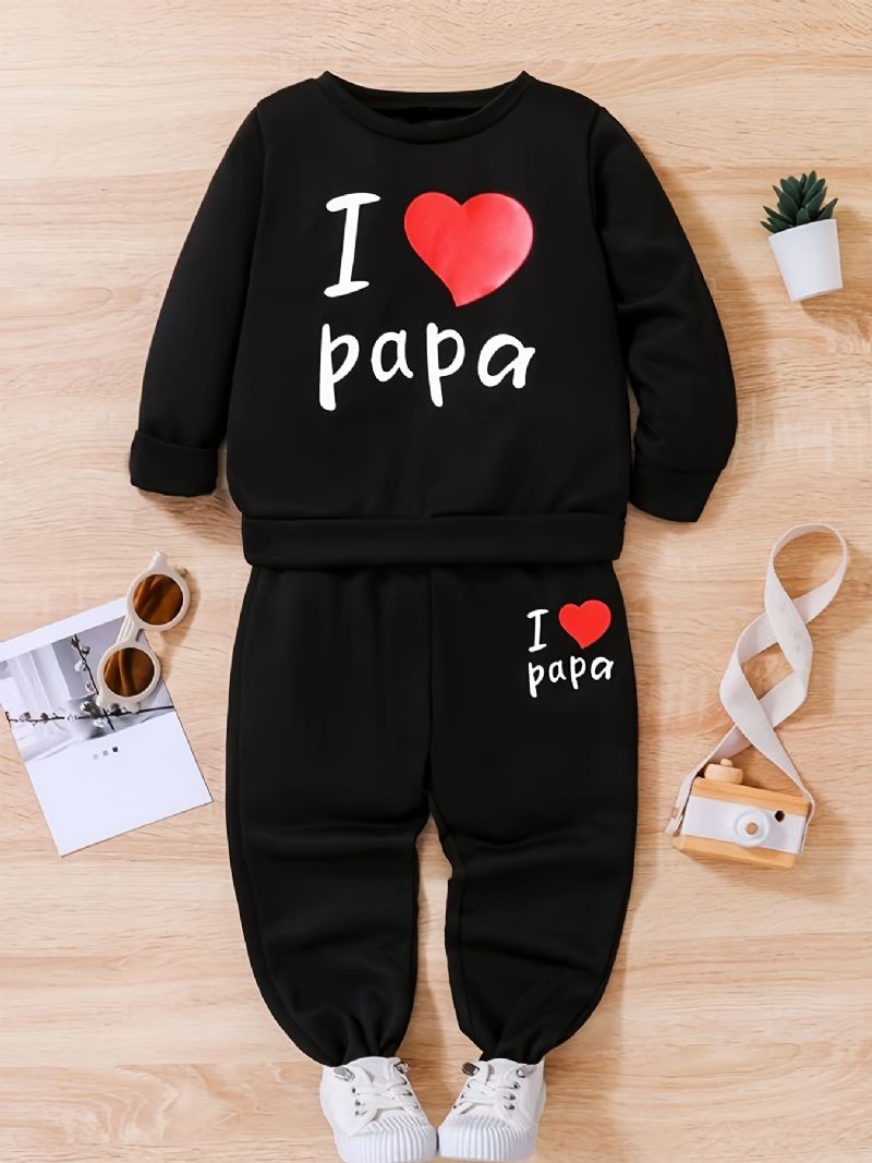 2kpl Poikien Kausaalinen Active Set I Love Papa Print Pullover Huppari & Collegehousut Talveksi