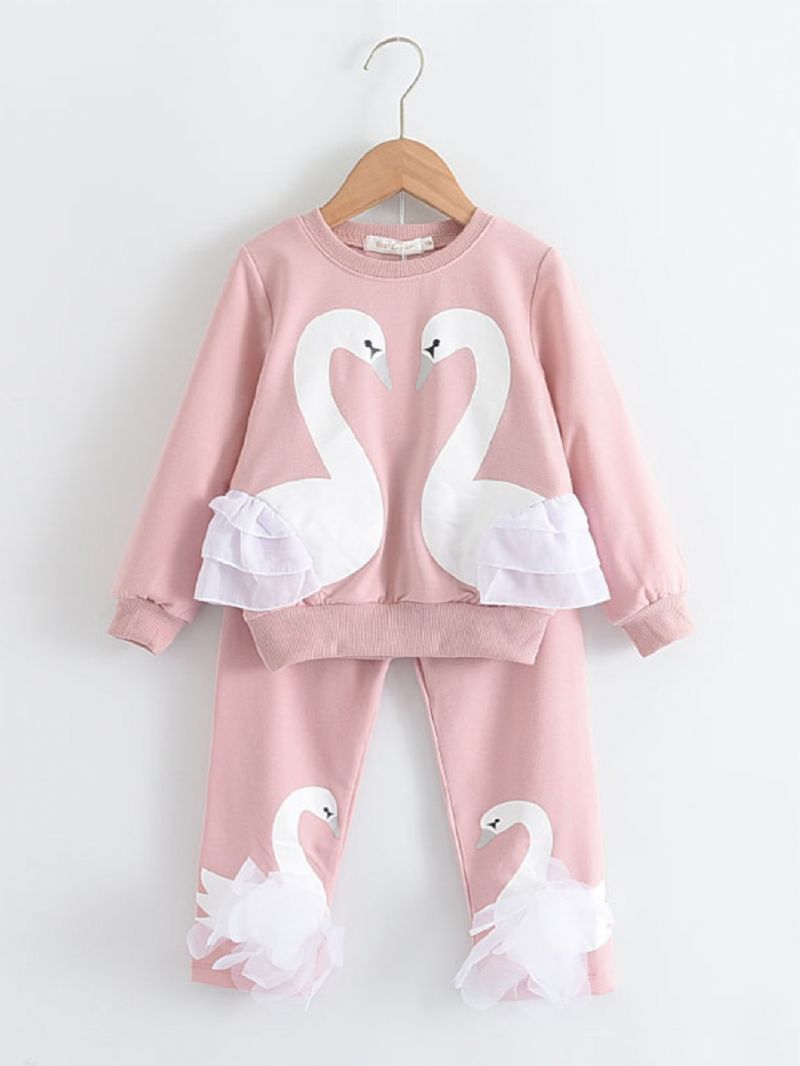 2kpl Toddler Tyttöjen Swan Print Pitkähihainen T-paita + Housusetti