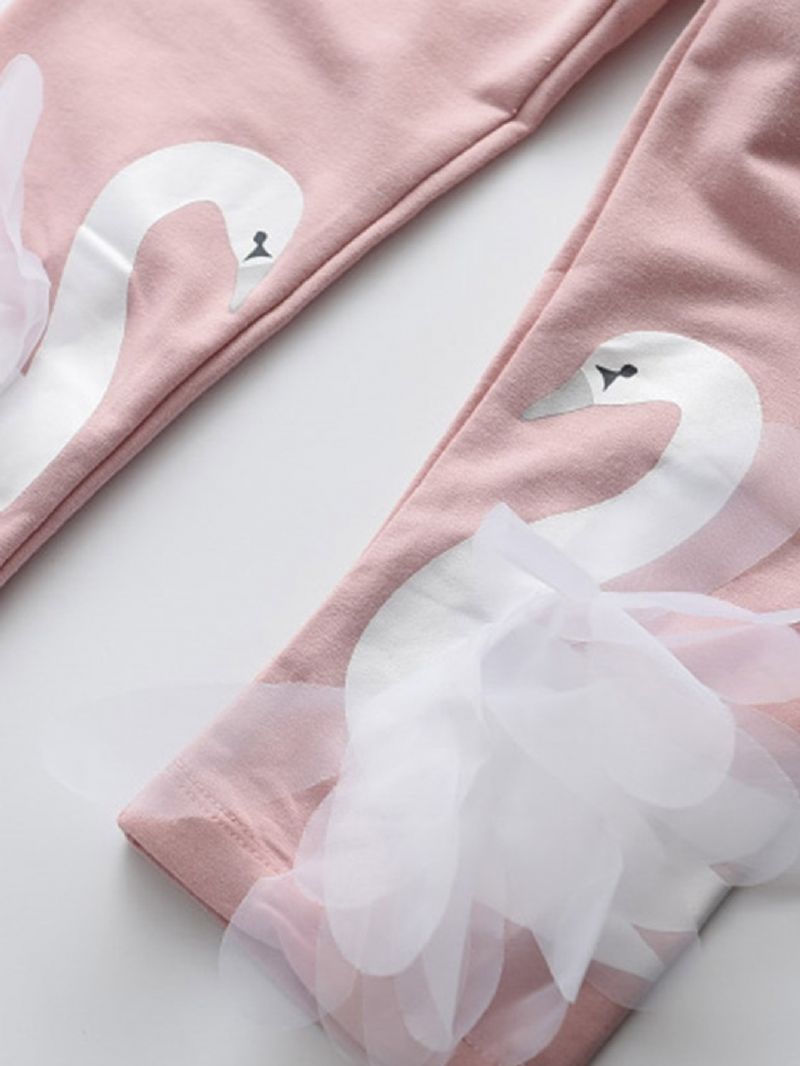 2kpl Toddler Tyttöjen Swan Print Pitkähihainen T-paita + Housusetti