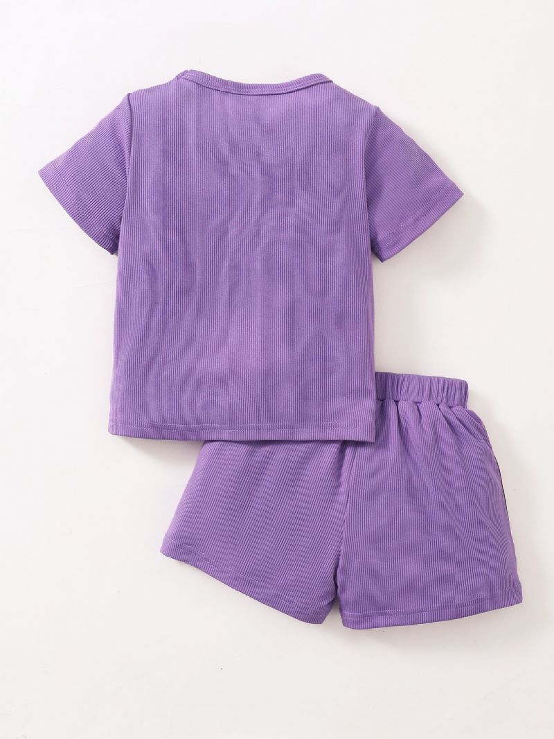 2kpl Tyttöjen Lyhythihainen Bow Purple T-paita & Shortsit Setti
