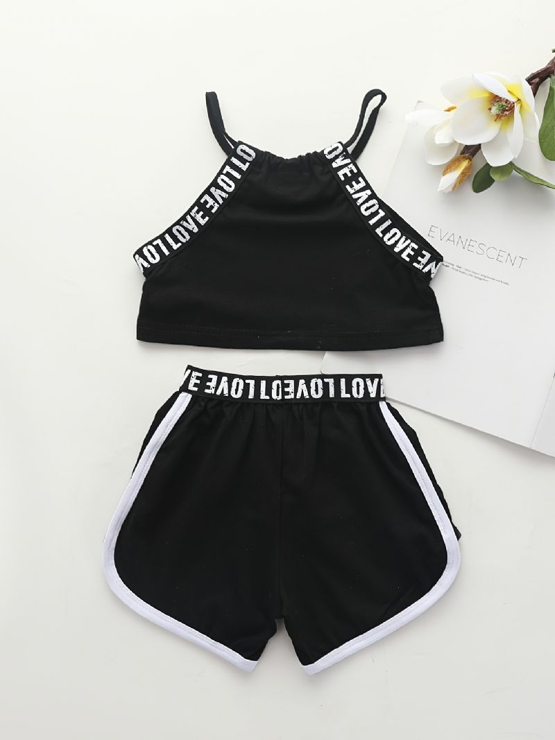 2kpl Tyttövauvojen Kirjeprintti Crop Cami Top & Shortsit Setti Lasten Vaatteet