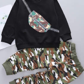 2kpl Vauvan Camouflage Schoolbag Print Pullover Pyöreäkauluksinen Pitkähihainen Collegepaita Ja Housutsetti Pojille