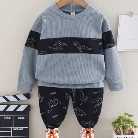 2kpl Vauvan Dinosaur Print Splicing Pullover Pyöreäkauluksinen Pitkähihainen Collegepaita Ja Housutsetti Tytöille Pojille