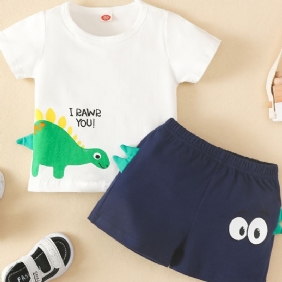 2kpl Vauvan Poikien Lyhythihainen Dinosaur Kirjekuvioinen T-paita & Shortsit Setti Lasten Vaatteet