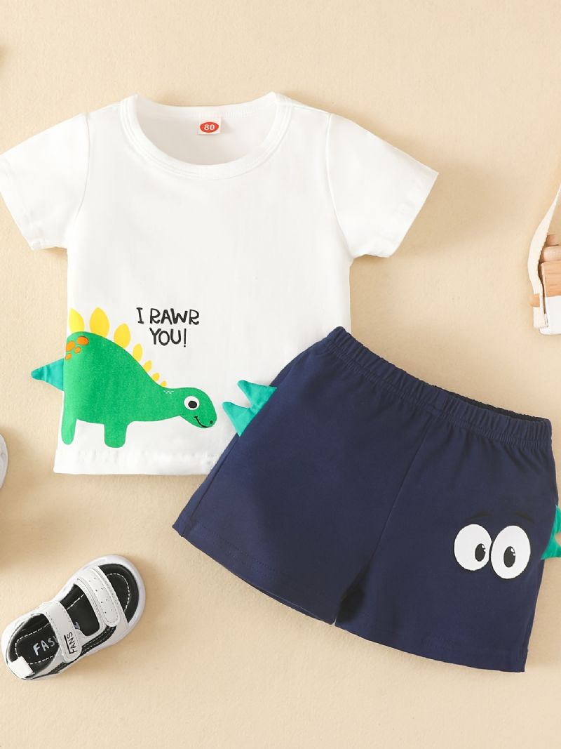 2kpl Vauvan Poikien Lyhythihainen Dinosaur Kirjekuvioinen T-paita & Shortsit Setti Lasten Vaatteet
