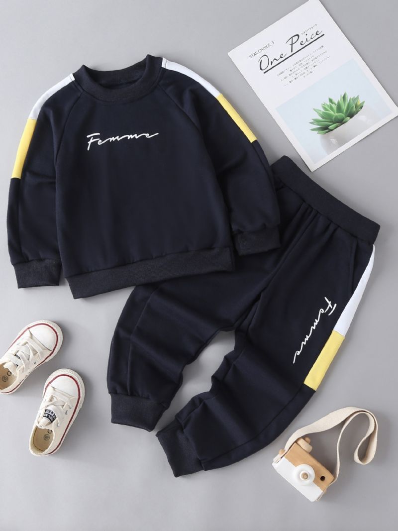 2kpl Vauvan Poikien Pullover Crew Neck Pitkähihainen Collegepaita Top & Pant Set Lasten Vaatteet