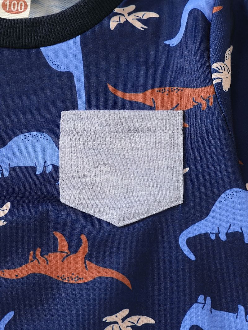 2kpl Vauvan Poikien Tee Dinosaur Print Pyöreäkauluksinen Pitkähihainen Toppi & Housusetti Lasten Vaatteet