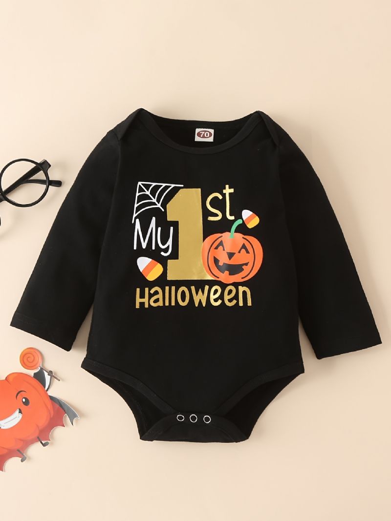 3 Kpl Infants Vauvan Pumpkin Print Pitkähihainen Housu Ja Hattusarja Pojille Ja Tytöille