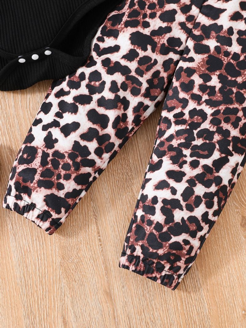 3 Kpl Toddler Tyttöjen Leopard Print Hihainen Pyöreäkauluksinen Body Ja Leopardihoususetti