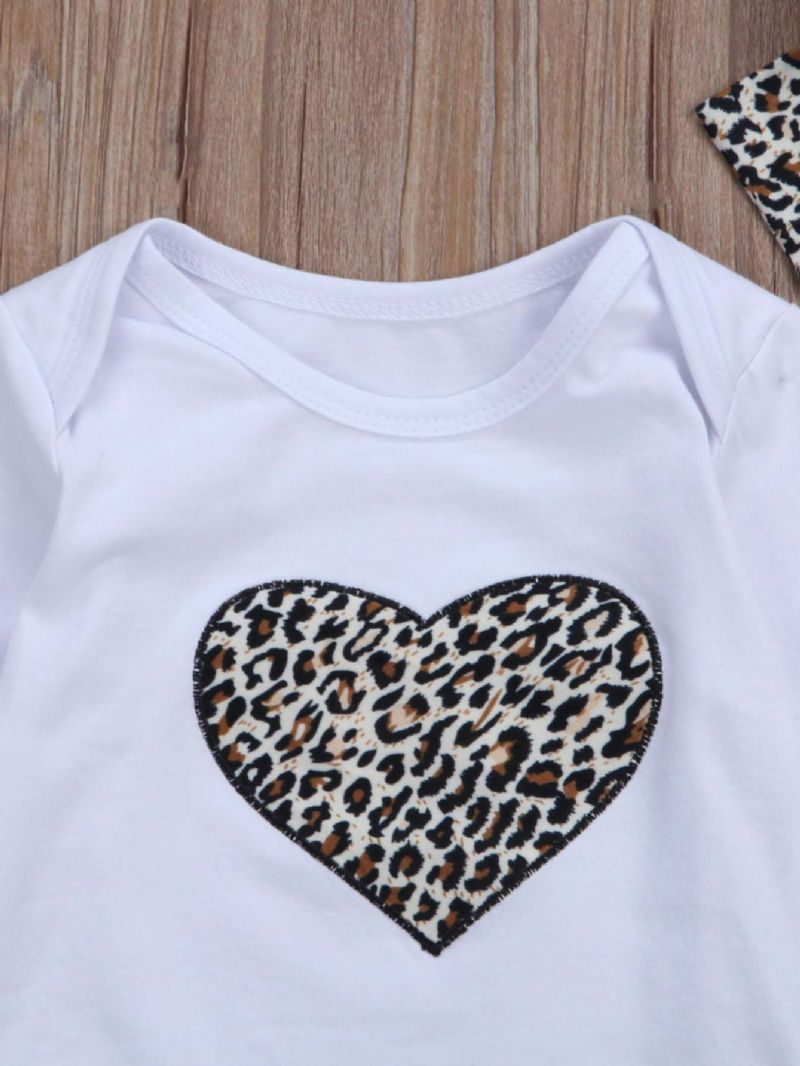 3 Kpl Tyttöjen Leopard Print Heart Housut Ja Joissa Pääpanta