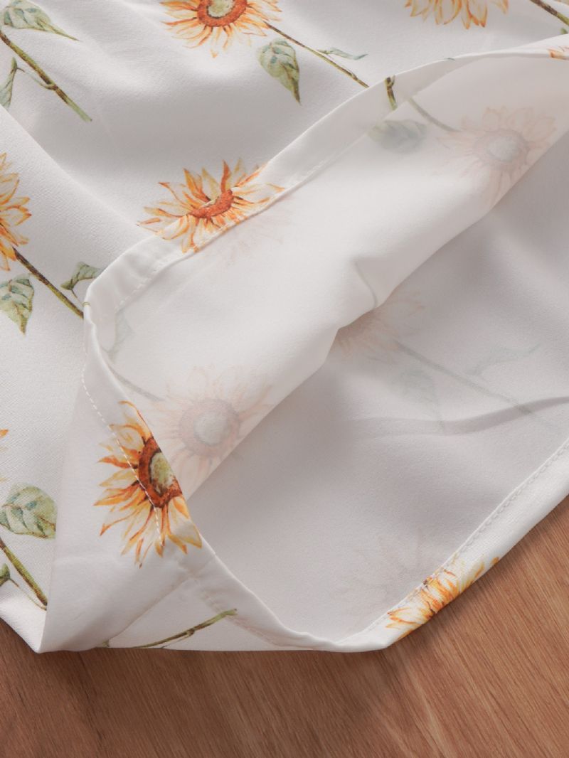 3 Kpl Tyttöjen Sunflower Print Cami Top & Solid Color Shortsit & Hiusnauhasetti