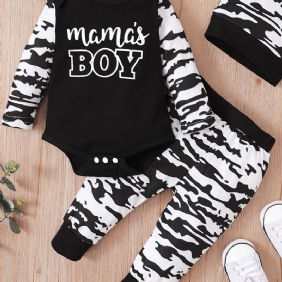 3kpl Poikien Mama's Kirjeprintti Pitkähihainen Onesie-housu Top Joustavat Vyötäröhousut Hattu Set Vaatteet