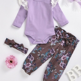 3kpl Vauvan Tyttöjen Lace Romper Flower Print Purple Suit