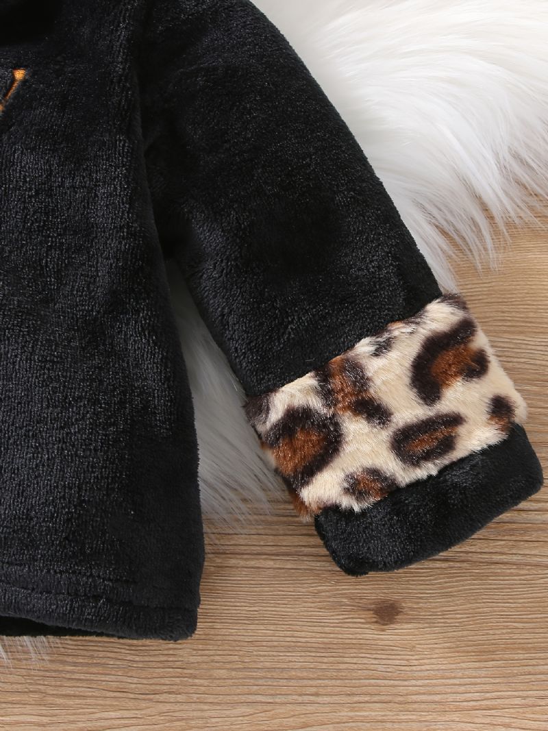 Poikien Casual Fleece Thermal Leopard Print Hupullinen Toppi & Housutsetti Talveksi