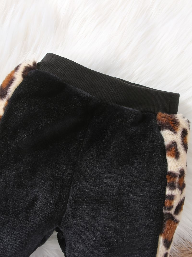 Poikien Casual Fleece Thermal Leopard Print Hupullinen Toppi & Housutsetti Talveksi