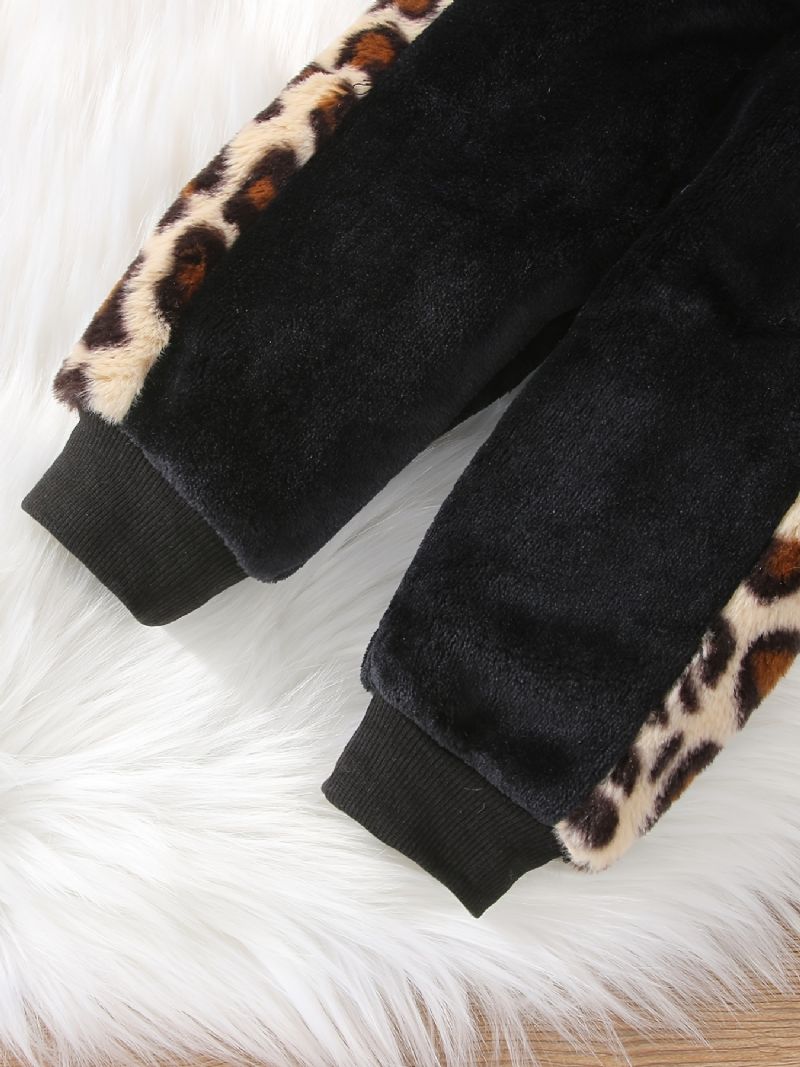 Poikien Casual Fleece Thermal Leopard Print Hupullinen Toppi & Housutsetti Talveksi