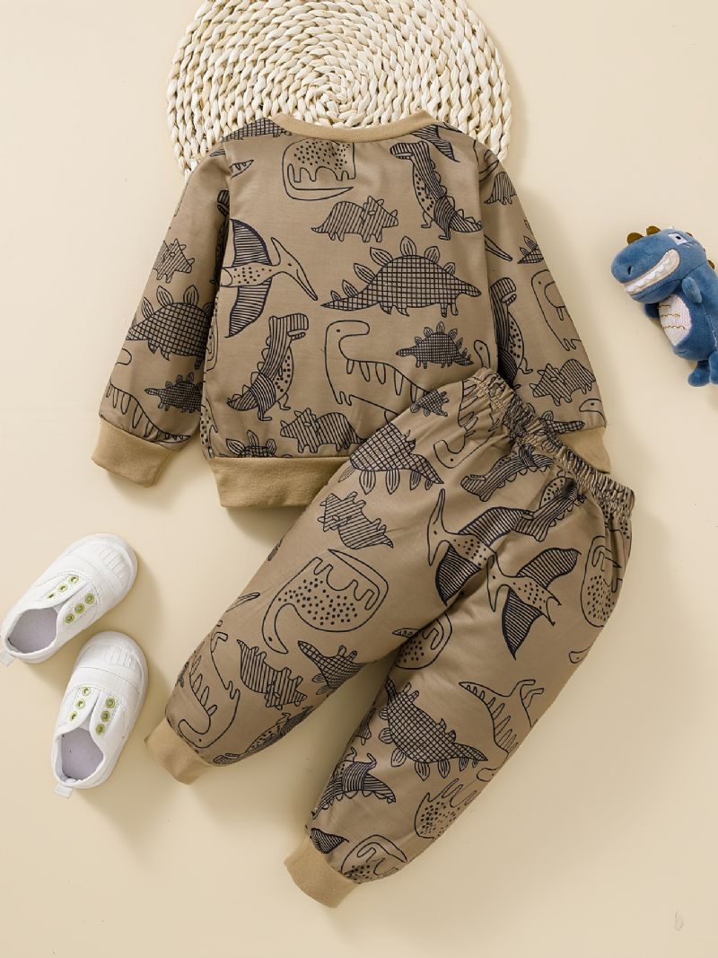 Poikien Dinosaur Print Pyöreäkauluksinen Collegepaita + Housusetti Vauvan Vaatteet