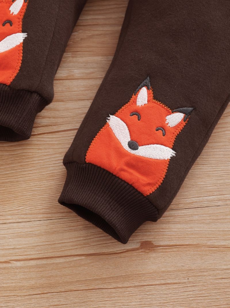 Poikien Fox Ears Pyöreäkauluksinen Collegepaita + Fox Brodeerattu Housusarja Lasten Vaatteet Talveksi