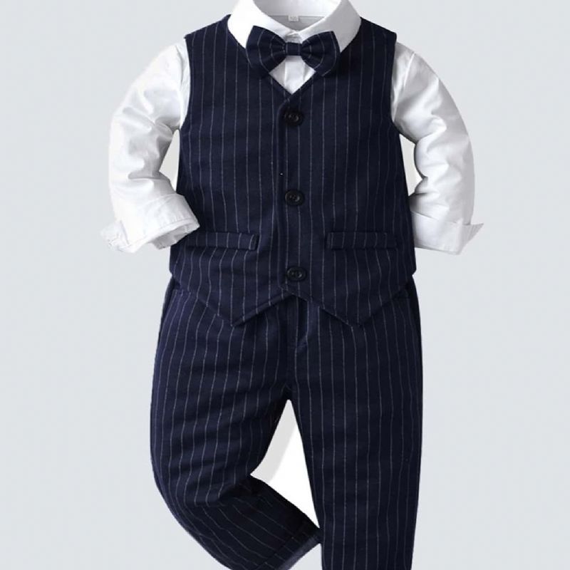 Poikien Gentleman Outfit Bowtie Pitkähihainen Paita Liivi Housut Set