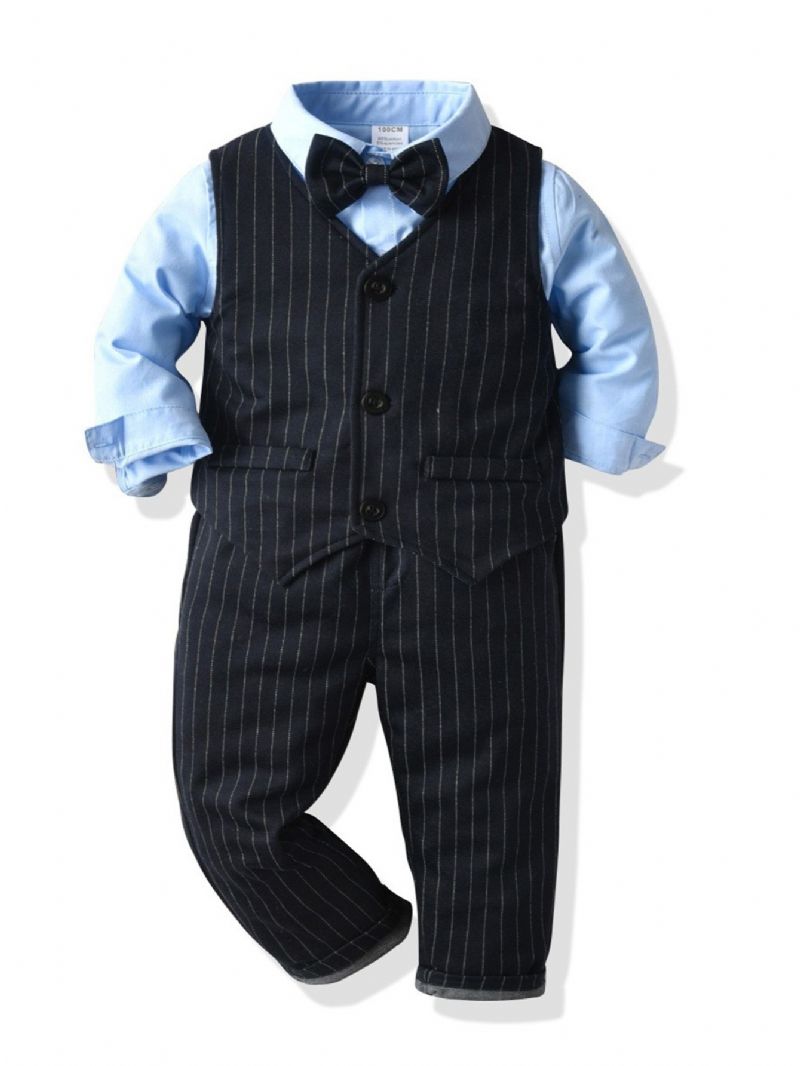 Poikien Gentleman Outfit Bowtie Pitkähihainen Paita Liivi Housut Set