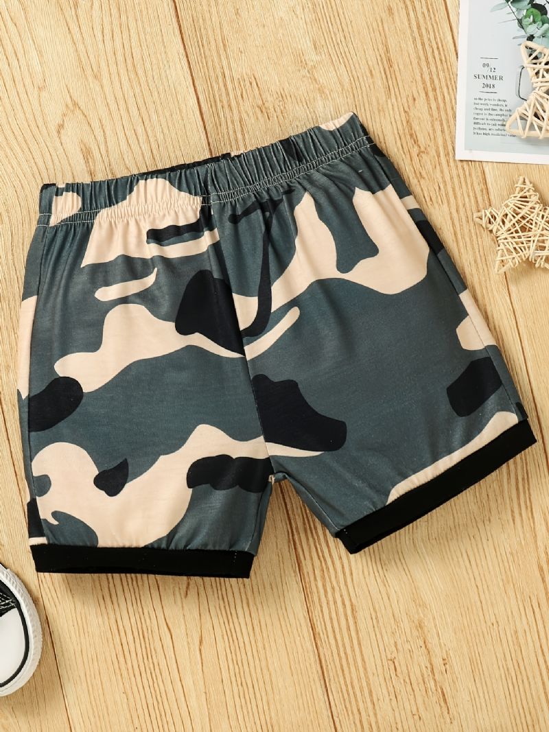 Poikien Kirjekuvioinen Lyhythihainen Toppi + Camo-shortsisetti Lapsille