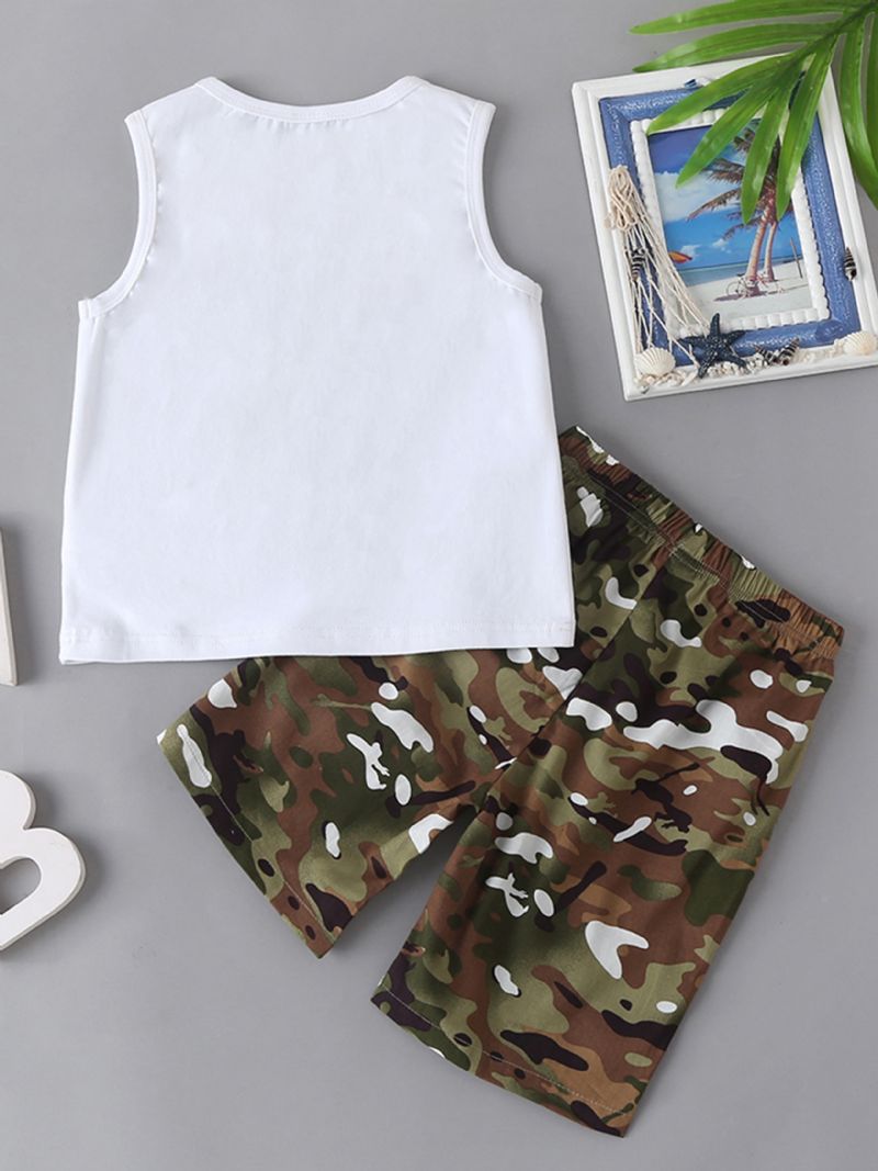 Poikien Kirjekuvioinen Toppi + Camo Short Set Lastenvaatteita Kesäksi