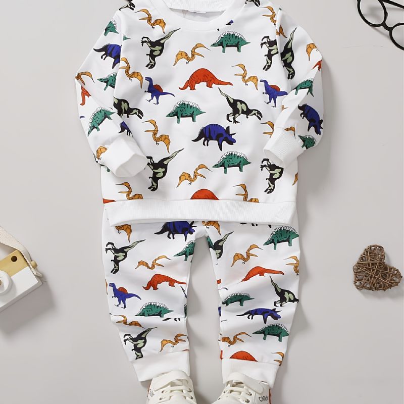 Poikien Muoti Casual Dinosaur Print Pyöreäkauluksinen Collegepaitahoususarja