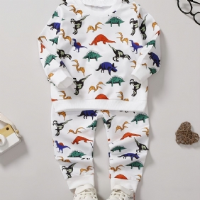 Poikien Muoti Casual Dinosaur Print Pyöreäkauluksinen Collegepaitahoususarja