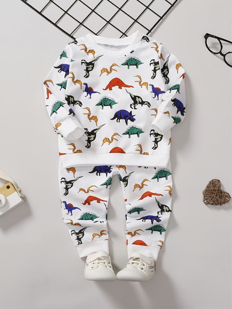 Poikien Muoti Casual Dinosaur Print Pyöreäkauluksinen Collegepaitahoususarja