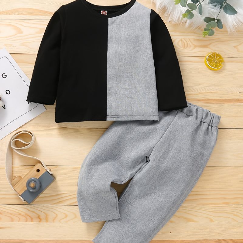 Poikien Patchwork Sweatshirt + Pants Outfit Set Vauvanvaatteet Musta Harmaa