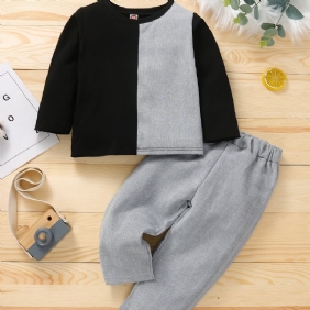 Poikien Patchwork Sweatshirt + Pants Outfit Set Vauvanvaatteet Musta Harmaa