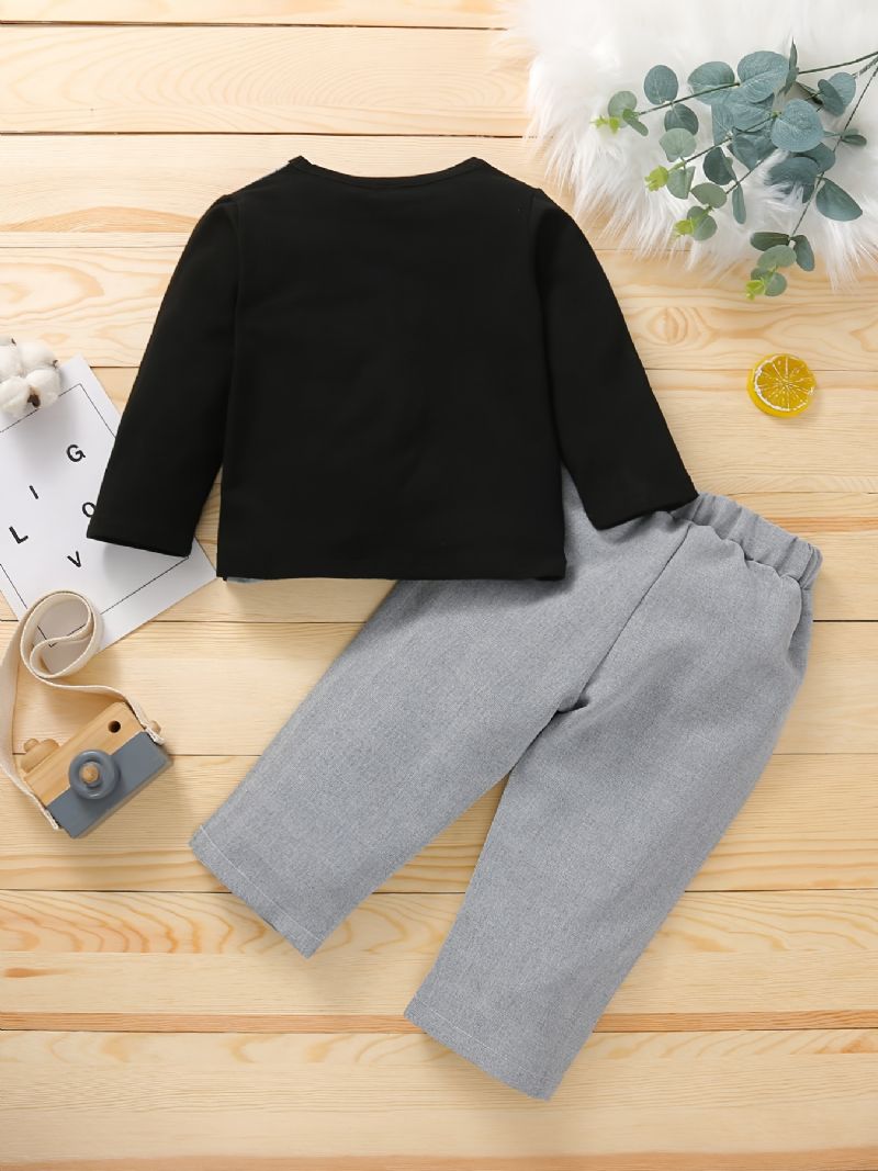 Poikien Patchwork Sweatshirt + Pants Outfit Set Vauvanvaatteet Musta Harmaa