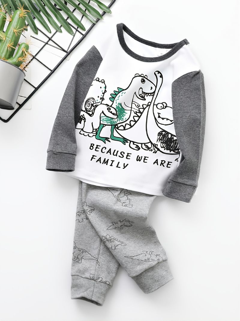 Poikien Printed Dinosaur Colorblock Striped Crew Neck Pitkähihaiset Housutsetti Syksy Talvi