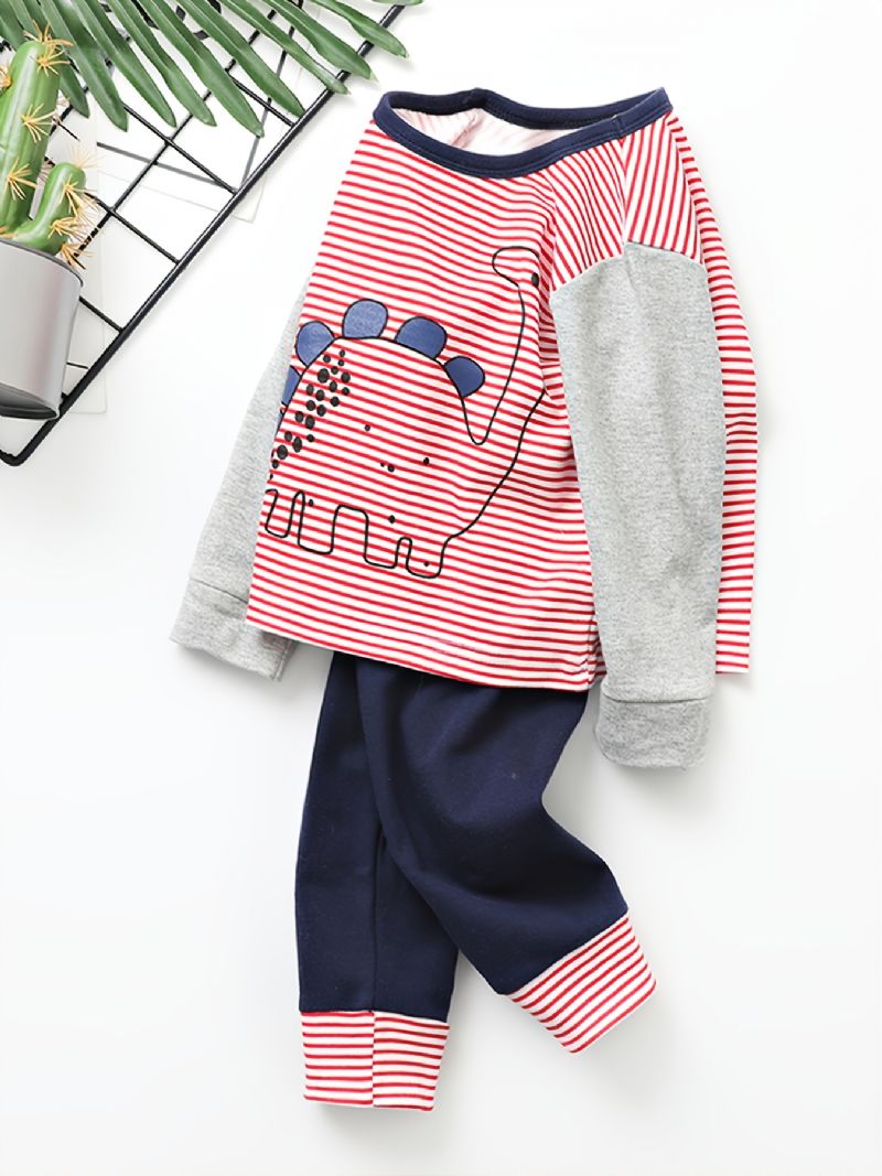 Poikien Printed Dinosaur Colorblock Striped Crew Neck Pitkähihaiset Housutsetti Syksy Talvi