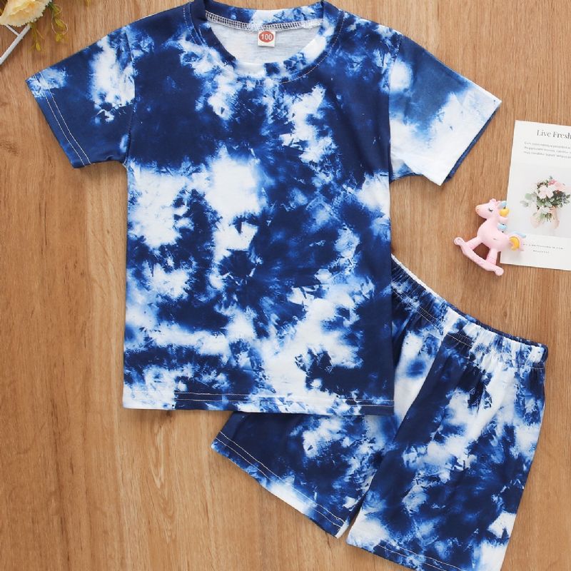 Poikien Tie Dye Kukkaprintti Crop Sleeve Casual Kaksiosainen Setti