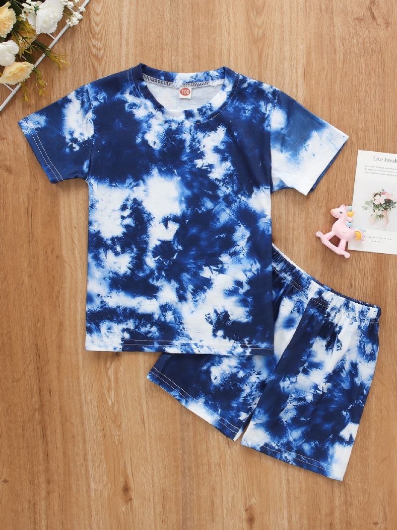 Poikien Tie Dye Kukkaprintti Crop Sleeve Casual Kaksiosainen Setti