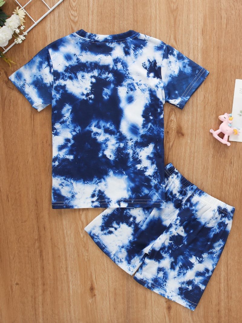 Poikien Tie Dye Kukkaprintti Crop Sleeve Casual Kaksiosainen Setti