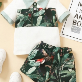 Poikien Värillinen Paita + Tropical Print Shortsisarja Vauvanvaatteita Kesäksi