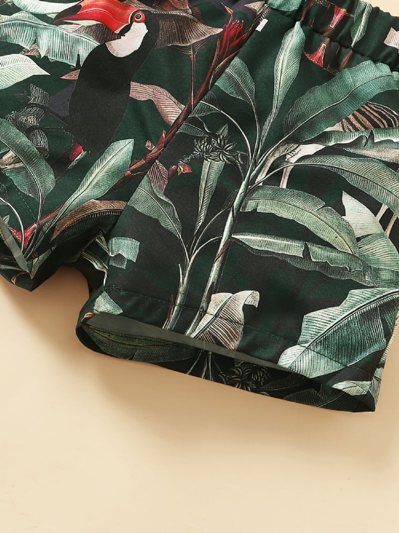 Poikien Värillinen Paita + Tropical Print Shortsisarja Vauvanvaatteita Kesäksi