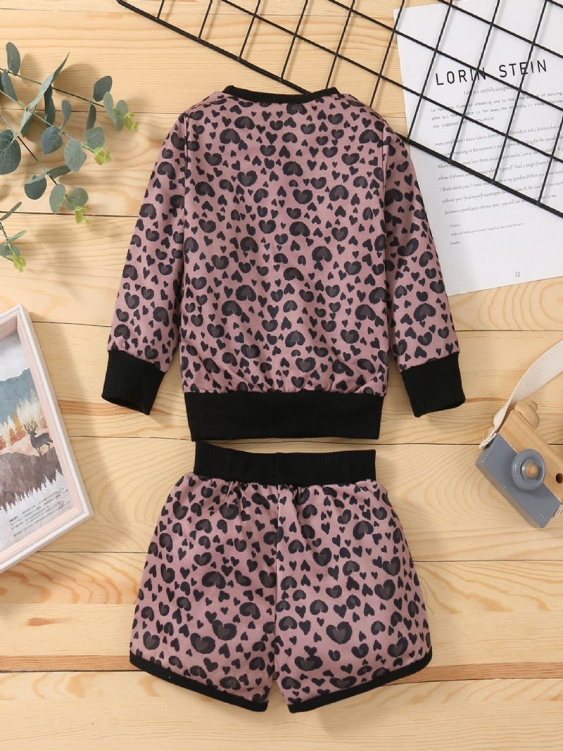 Toddler Tyttöjen Bear Leopard Print Pitkähihainen Collegepaita Kiristysnyörillä Collegehousut