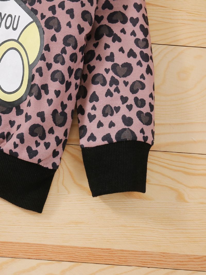 Toddler Tyttöjen Bear Leopard Print Pitkähihainen Collegepaita Kiristysnyörillä Collegehousut