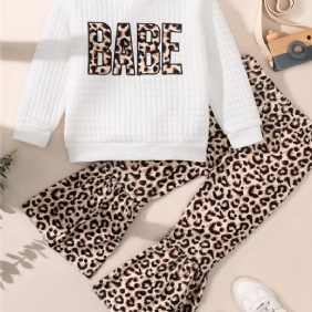 Toddler Tyttöjen Leopard Print Crew Neck Puuvilla Pitkähihainen Ruudullinen Valkoinen T-paita Flare Housut Setti