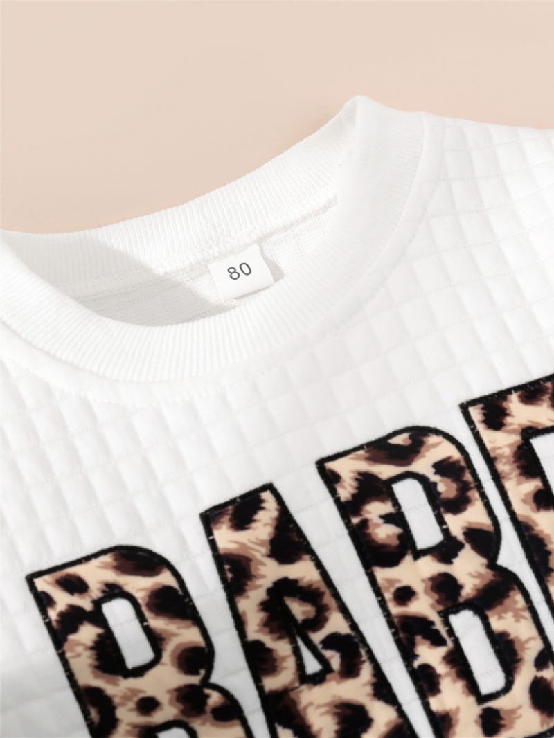 Toddler Tyttöjen Leopard Print Crew Neck Puuvilla Pitkähihainen Ruudullinen Valkoinen T-paita Flare Housut Setti