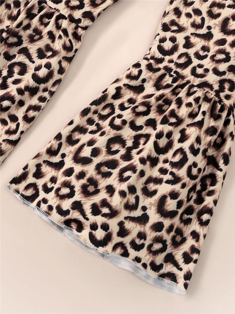 Toddler Tyttöjen Leopard Print Crew Neck Puuvilla Pitkähihainen Ruudullinen Valkoinen T-paita Flare Housut Setti