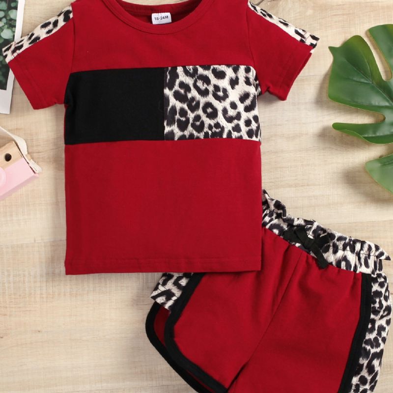 Toddler Tyttöjen Patchwork Red Leopard Shortsit Setti